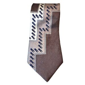 Palatina Geometric Brown Gray Silver Imported Silk Textured Pointed Tie Made USA